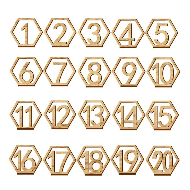 Números de madera 1-20 Bewildely con base Hexagonal Decoración de boda Suministros para fiestas