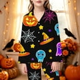 thumbnail image 2 of CAIVO Girls Halloween Print Pajama Sets Lapel Long Sleeve Button Down Shirt With Pants 2 Piece Kids Nightwear Sleepwear, 2 of 5