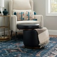 thumbnail image 2 of Linon Primrose Storage Ottoman Stool, Walnut Finish with Black Faux Leather, 2 of 9