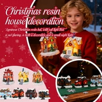 Christmas Village LED Lighted Houses Set, Indoor Room Decor Collectible Buildings, Festive Holiday Home Decoration,A