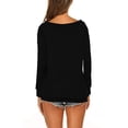 thumbnail image 4 of Women's Long Sleeve Boat Neck Off Shoulder Blouse Tops Black, 4 of 5
