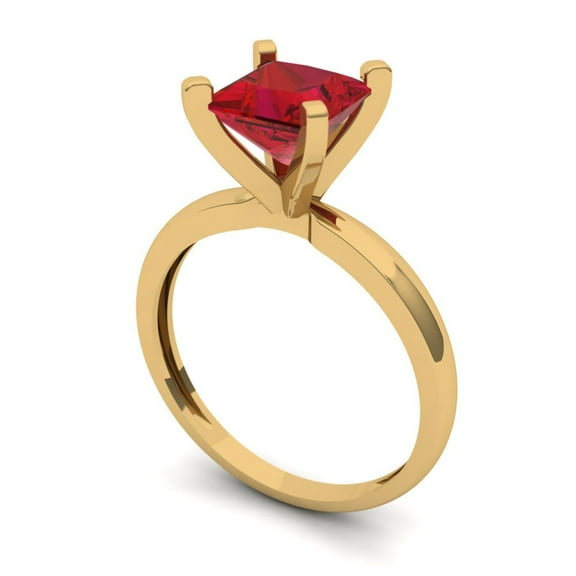 1.5 ct Princess Cut Simulated Pink Tourmaline Solitaire Engagement Ring for Women in 14K Yellow Gold