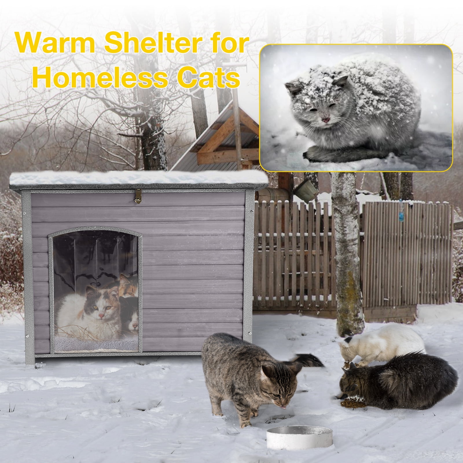 Aivituvin Indoor Outdoor Dog House,Anti-Chewing Iron Frame Dog Kennel,Wood Warm Pets Home,Weatherproof Outside Shelter