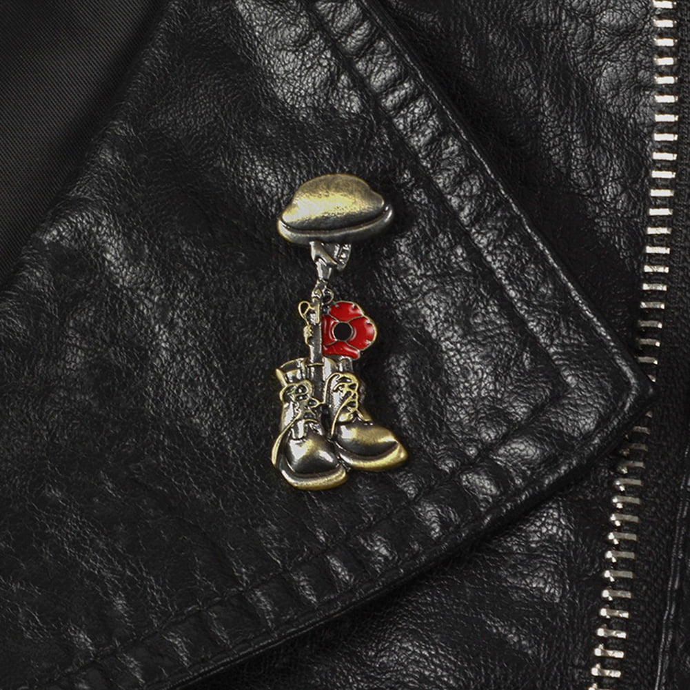 Remembrance Day Soldier Helmet Boots Poppy Enamel Brooch Pin Brand New FREE P&P 
