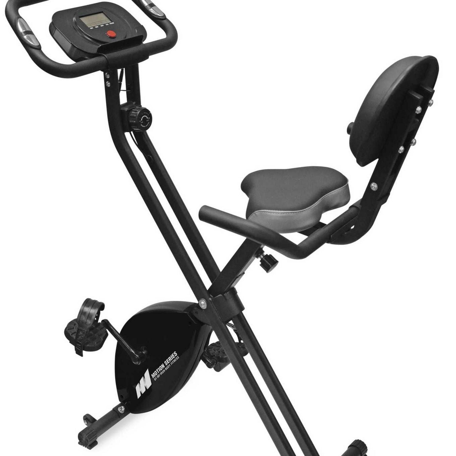 Iron Body Fitness Motion Series C4 Folding Exercise Bike with LCD Monitor, 8 Resistance Levels, Compact X-Frame Design