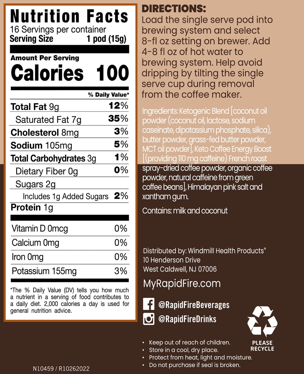 Rapid Fire Ketogenic Coffee Pods, Original Flavor, 8.48 oz., 16 Pods