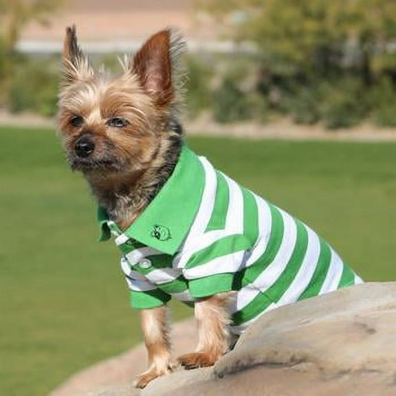 Striped Dog Polo by Doggie Design - Greenery and White X-Small