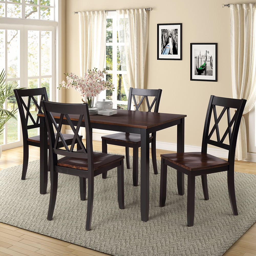 Kepooman 5-Piece Wooden Dining Table Set, Black & Cherry Kepooman 5-Piece Wooden Dining Table Set, Black & Cherry
