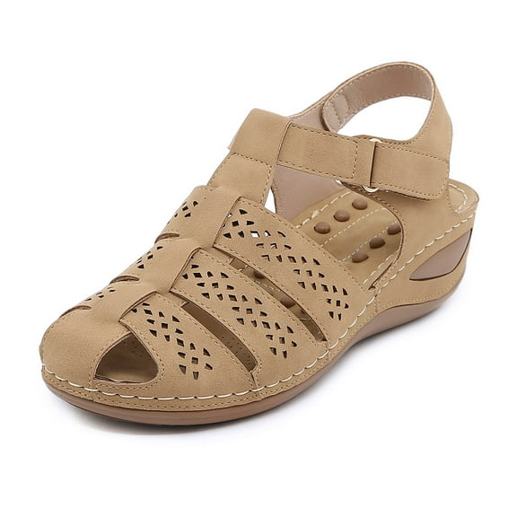 Ruiatoo Wedge Sandals for Women Closed Toe Comfortable with Massage Function Outdoor Platform Sandals (C801-3, Brown 38)