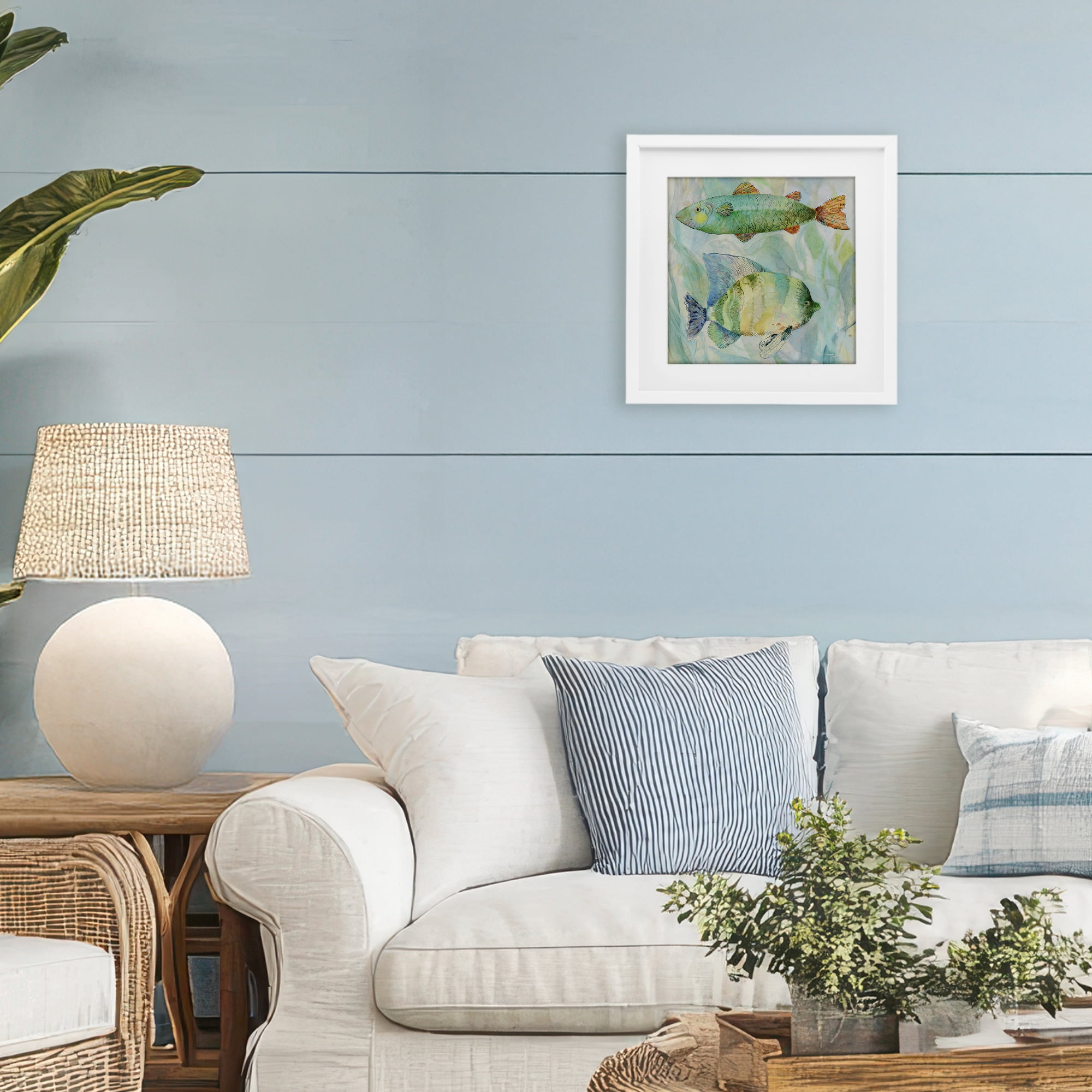 Stupell Industries Sweet Fish Duo Watercolor White Framed Print Under Glass, design by Lorenzo Collective