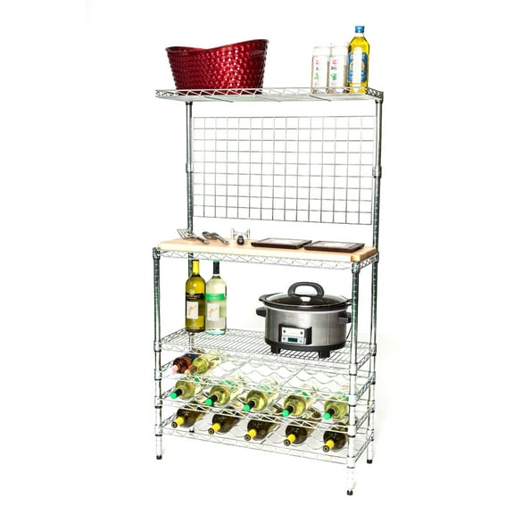 14" Deep x 48" Wide x 74" High Deluxe Chrome Bakers Rack with Wine Storage