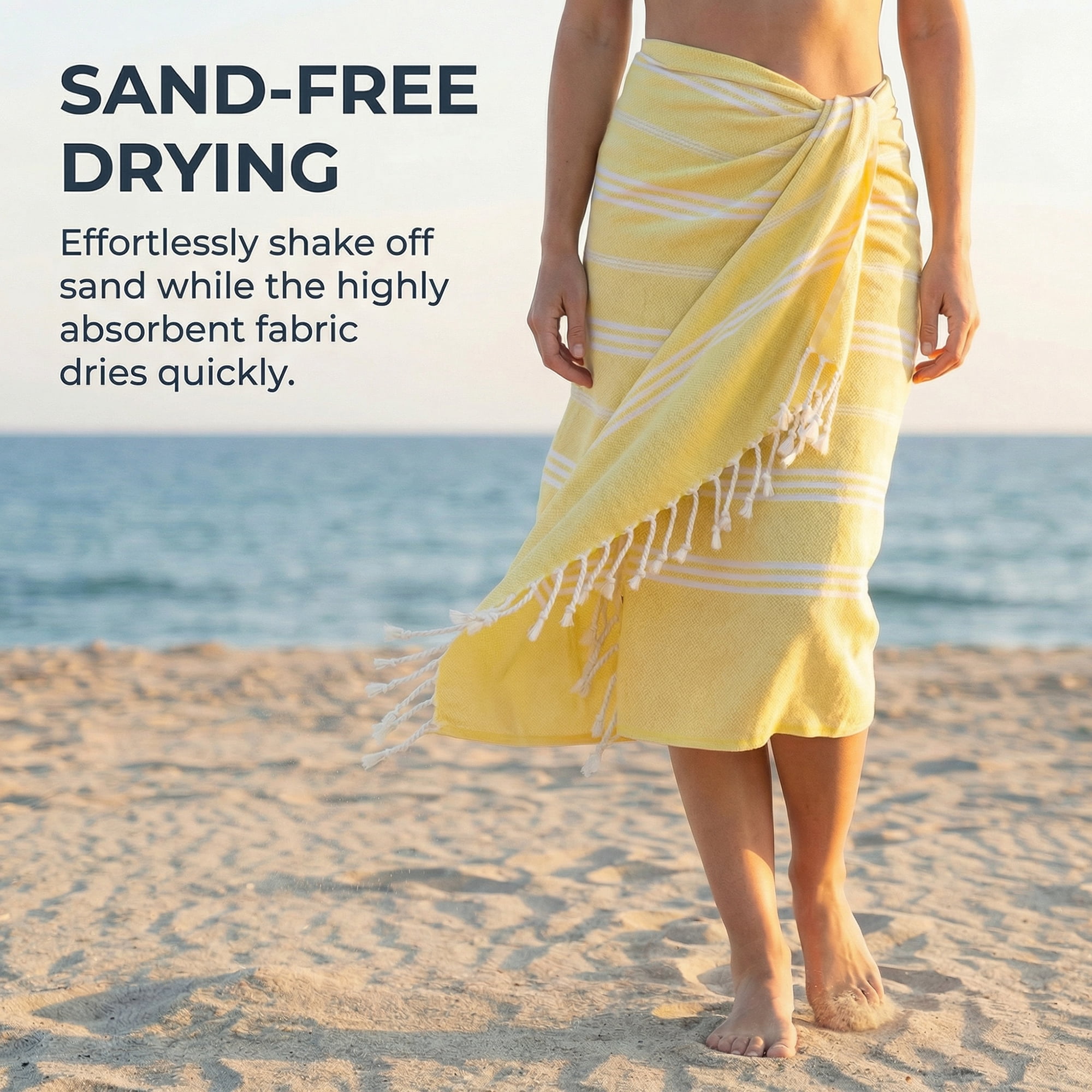 Unique Bargains Stripe Turkish Sand Free Towel 2 Pack Light Yellow/Light Blue 71"x35"