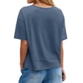 thumbnail image 3 of Short Sleeve Solid Color Summer Women V Neck Casual Flowy Tee Shirt, 3 of 6