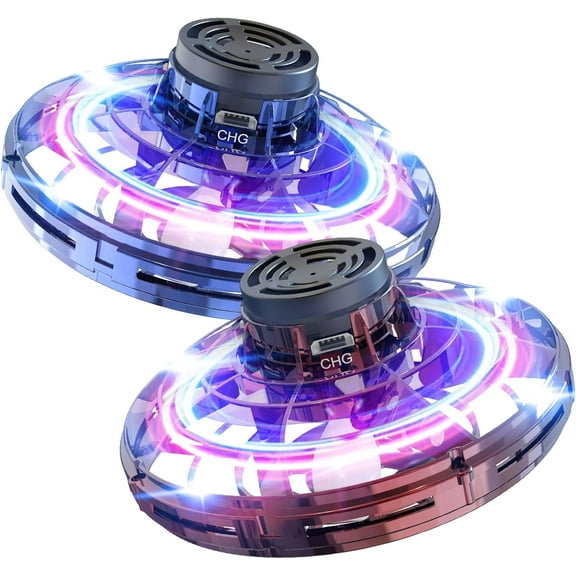 Hand Operated Mini Drones Flying Spinner - 2PCS Flying Orb UFO Cool Gadgets Flying Toys with Lights, Hover Drones Boomerang, Christmas Birthday Party Gifts for Boys Girls Kids Teen Age 6 7 8 9 10 11 