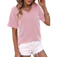 thumbnail image 2 of Womens Summer V Neck Tops Oversized T Shirts Short Sleeve Blouses for Women Dressy Casual Work Outfits Pink S, 2 of 8