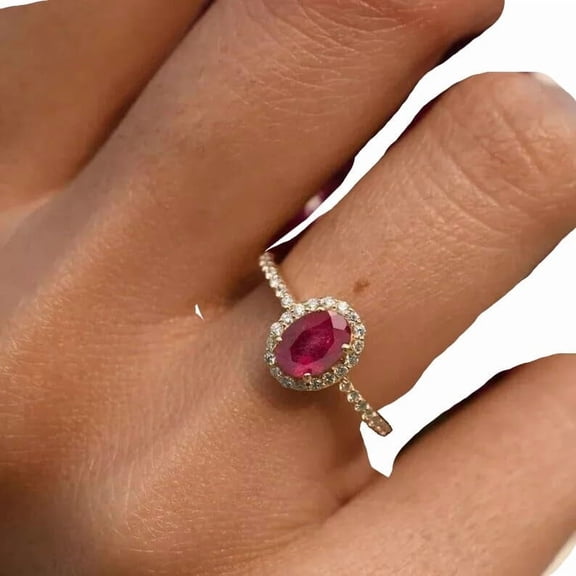 Natural Ruby Ring, AAA Ruby Gemstone Ring, July Birthstone, Zircon Ring, Womens Ring, Gold Micron, 925 Sterling Silver, Cocktail Tiny Ring, Dainty Minimalist Stacking jewelry, valentine Gift Ring