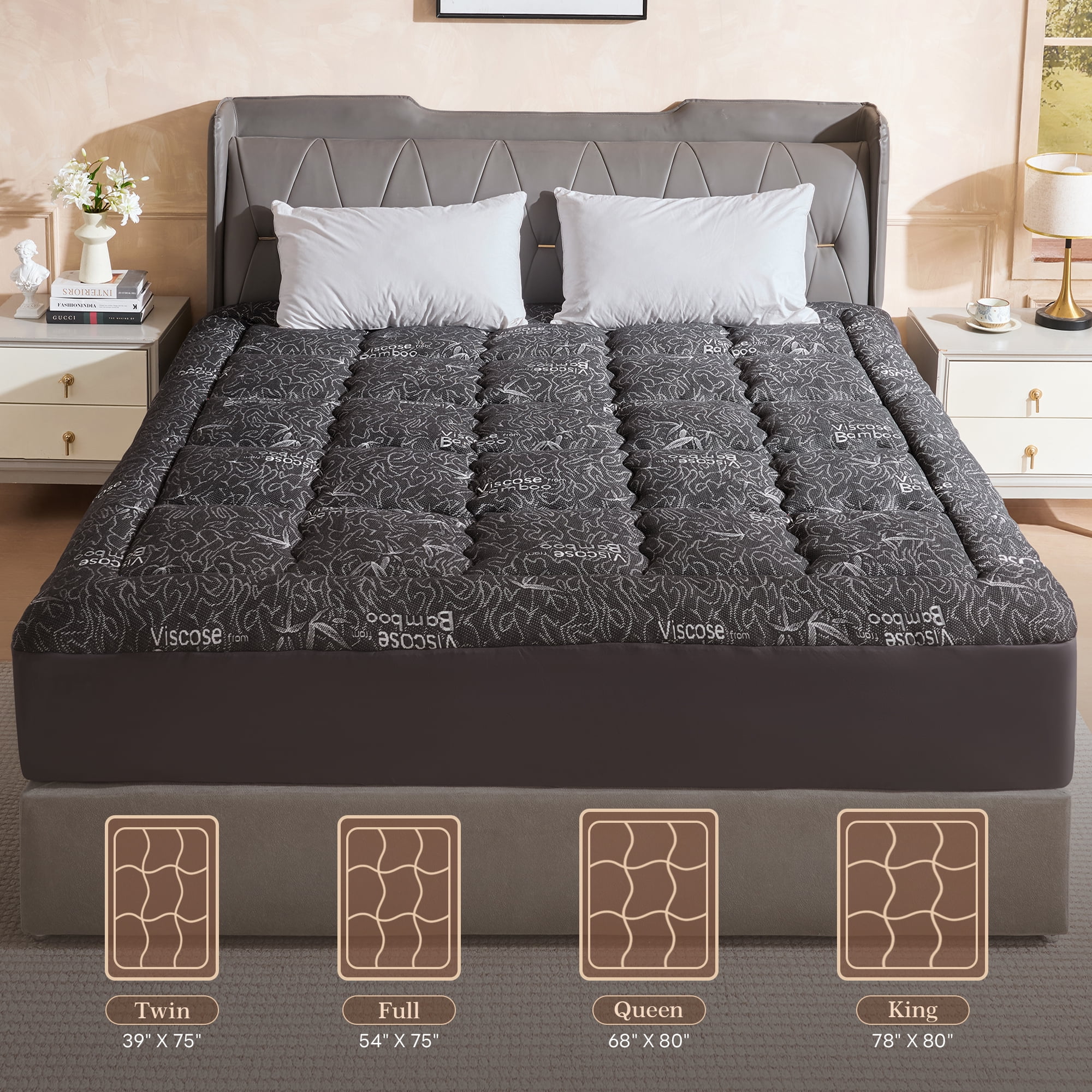 Mosluna Queen Mattress Topper, Viscose Derived from Bamboo, Thick Pillow Top Mattress Pad for Back Pain Relief with 8-21 Inch Deep Pocket