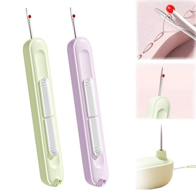 HLONK 2Pcs Plug-in Needle Threader 2 in 1 Needle Threader Seam Ripper Stretchable Remover Needle Threading Tool for Hand Sewing Knitting Craft Quilting Supplies
