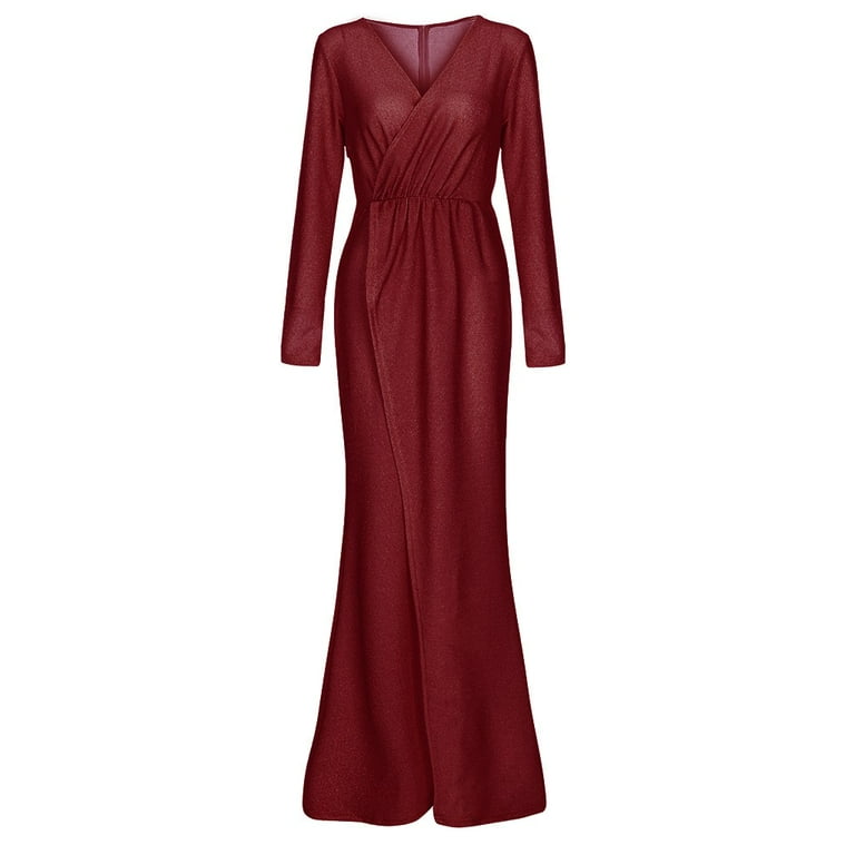 IDALL Wedding Guest Dresses,Prom Dresses Fashion Women Solid Color Long Sleeve V-Neck Long Formal Dress Maxi Dresses,Formal Dresses,Graduation Dress Wine Dress L - Walmart.com IDALL Wedding Guest Dresses,Prom Dresses Fashion Women Solid Color Long Sleeve V-Neck Long Formal Dress Maxi Dresses,Formal Dresses,Graduation Dress Wine Dress L - Walmart.com