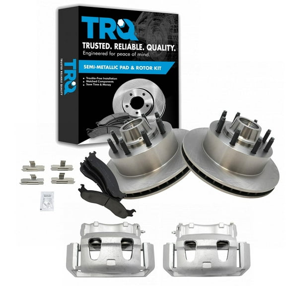 TRQ Front Brake Pad & Rotor Kit Brake Caliper Brake Pads Brake Rotor Semi-Metallic Vented Fits Select 1995 Ford E-250 Econoline 1995-1996 E-350 Econoline E-350 Econoline Club Wagon