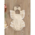 thumbnail image 2 of Franhais Summer Baby Girls Romper, Infant Sweet Style Creative Plaid Pattern Lace Splicing Fly Sleeve Jumpsuit + Bow Headwear Set, 2 of 8