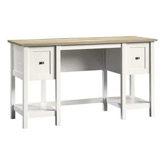 Pemberly Row Contemporary Wood Home Office Desk in Soft White/Oak