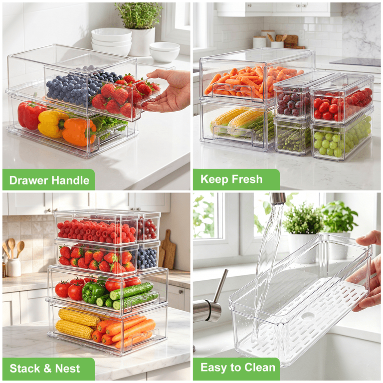 TAIMASI 6-Pack Pull-Out Fridge Drawer Organizer Bins photo 6