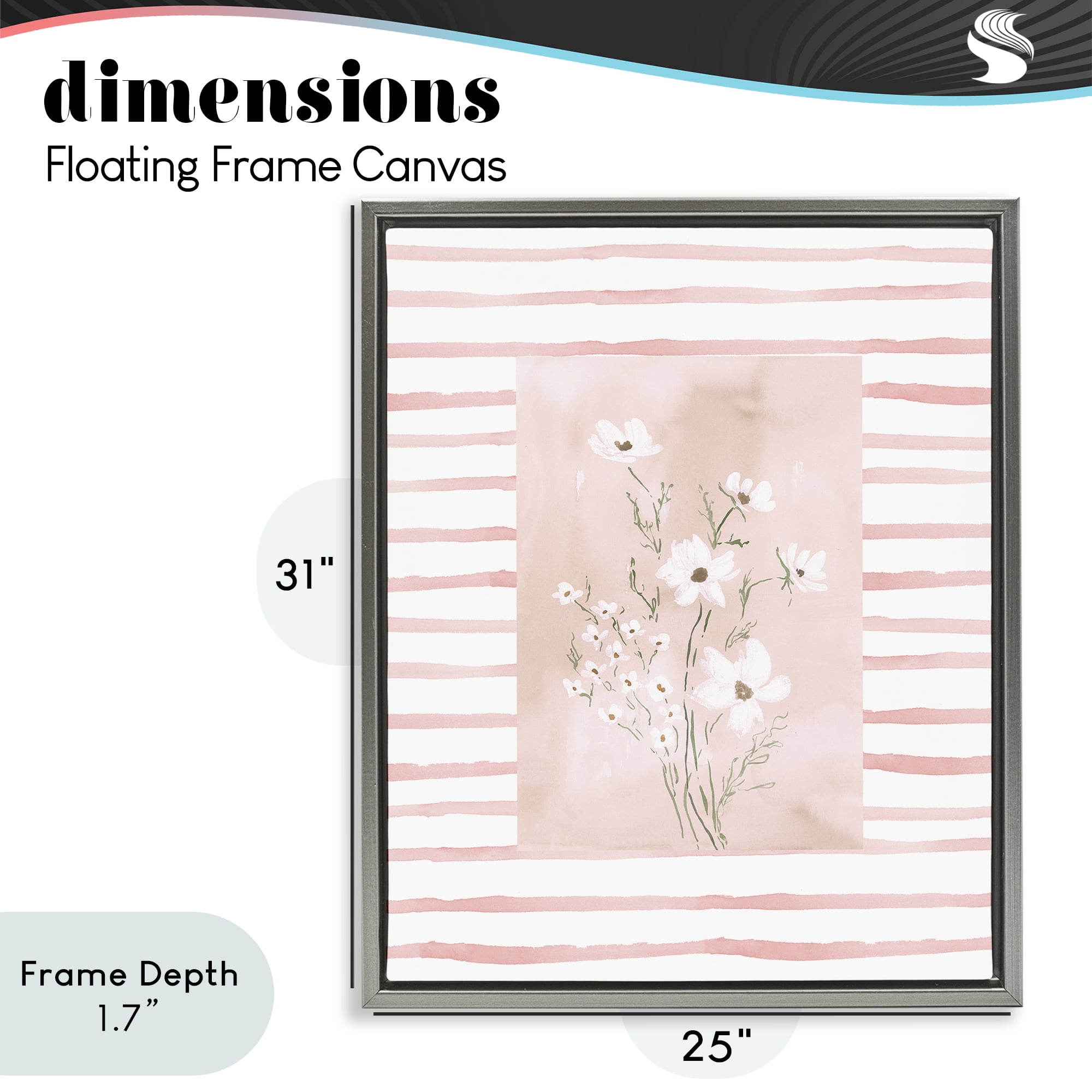 Stupell Industries White Cosmos on Pink Stripes Gray Framed Floater Canvas Wall Art, design by Lucille Price