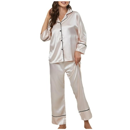  CYGE Women's 2 Piece Pajama Sets Silky Satin Sleepwear for  Women Black White Stripes Button Down Fall Long Sleeves Pj Set,Stripe,M :  Clothing, Shoes & Jewelry