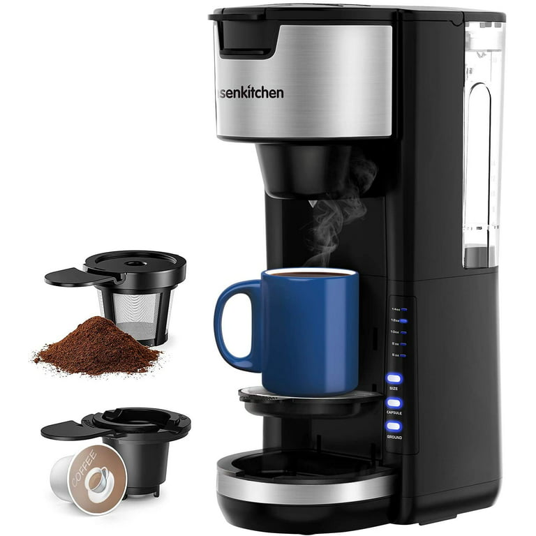 Ranbomer Single Serve Coffee Maker, K Cup and Ground Coffee Machine 2 in 1,  6 to 14 Oz Brew Sizes, Mini One Cup Coffee Maker with Self cleaning