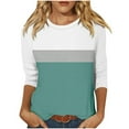 thumbnail image 2 of SEAOPEN Plus Size Tops for Women Color Block 3/4 Length Sleeve Womens T Shirts Raglan Sleeve Baseball Tees Comfort Crewneck Casual T-Shirts Light Blue,L, 2 of 5