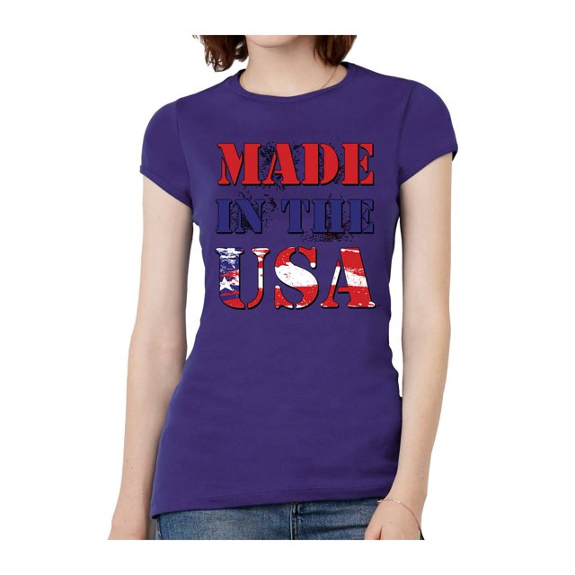 T-Shirt à Manches Courtes pour Femmes Fabriqué aux États-Unis - Violet - Grand
