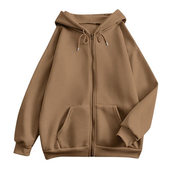 GILIGEGE 2026 Zip Up Hoodies for Women,Fall Winter Casual Sweatshirts, Comfort Soft Plus Size Jackets,Zipper Oversized Lightweight Cute Jackets with Pockets,Fashion Outfits Clothes Beige