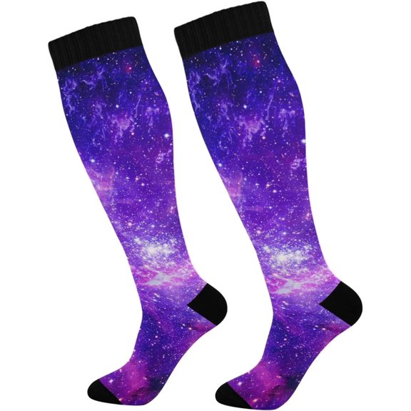 GZHJMY Galaxy Compression Socks, Women Men Long Stocking (20-30mmHg), Travel Knee High Stockings for Athletic Sports,Running,Cycling,Nursing