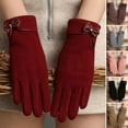thumbnail image 2 of Ruanlalo Winter Gloves,1 Pair Bowknot Decor Thickened Solid Color Women Gloves Autumn Winter Fleece Lining Touch Screen Full Finger Driving Gloves, 2 of 6
