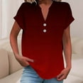 thumbnail image 4 of Ombre Color Comfort Blouse for Women Short Sleeve V Neck 1/4 Button Henley Tee Dressy Fitted Basic T-shirts, 4 of 6