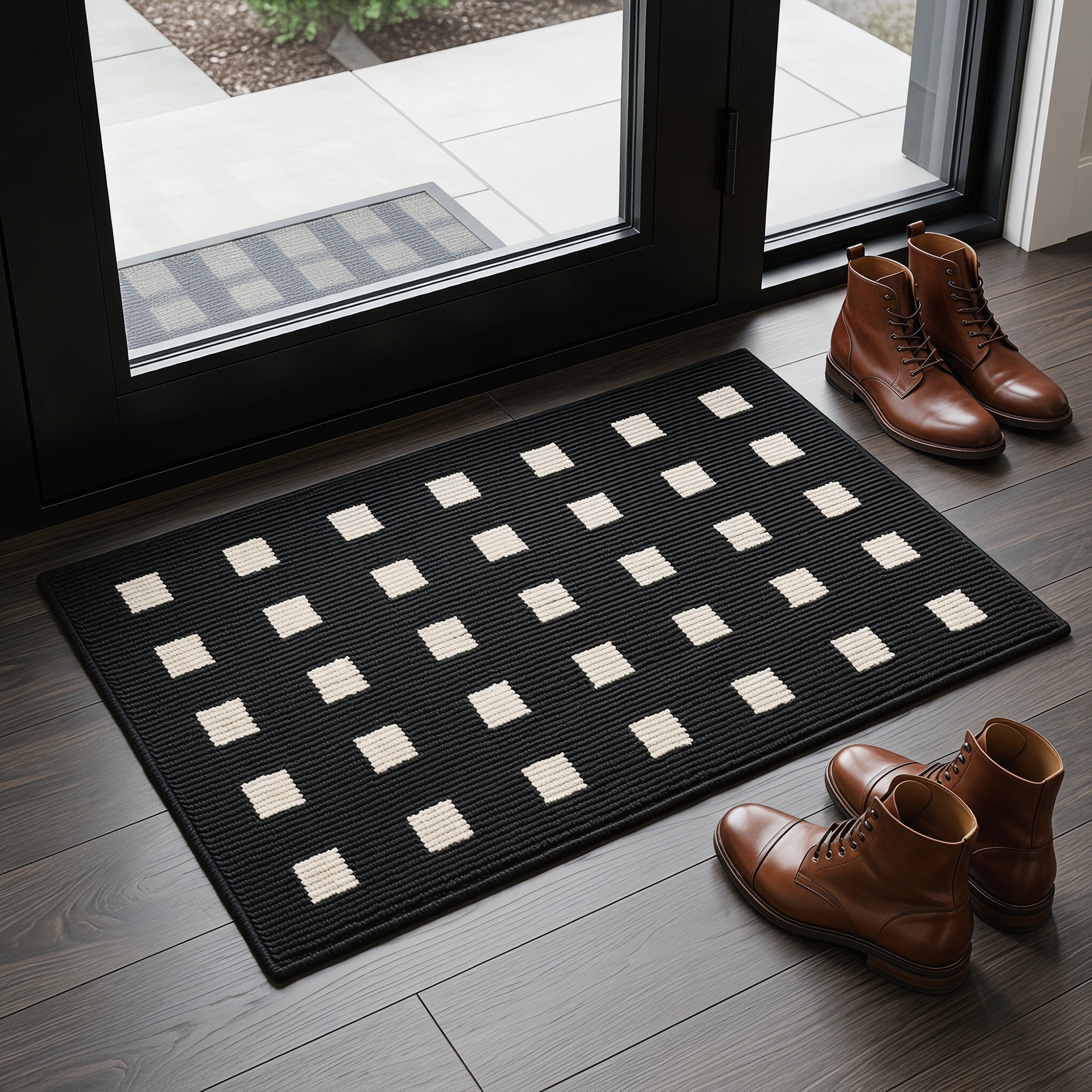 Unique Bargains Geometric Waterproof Non-Slip Entryway Rug Scraper Doormat Black 32" x 20"