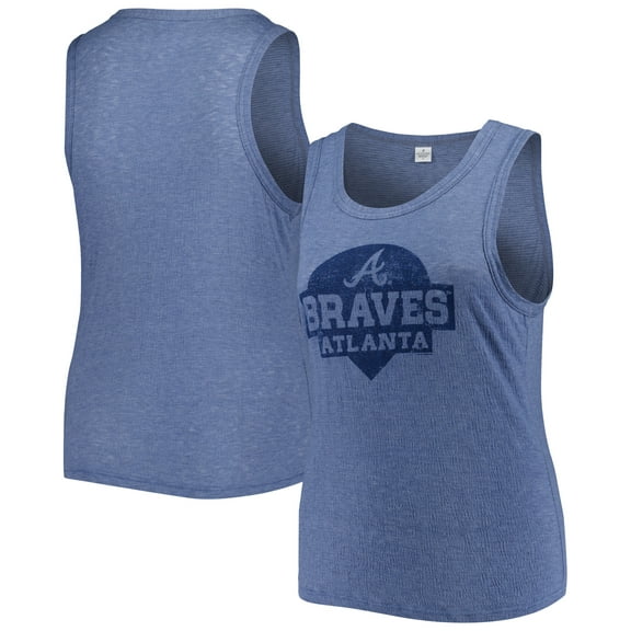 Women's Soft as a Grape Navy Atlanta Braves Plus Size High Neck Tri-Blend Tank Top