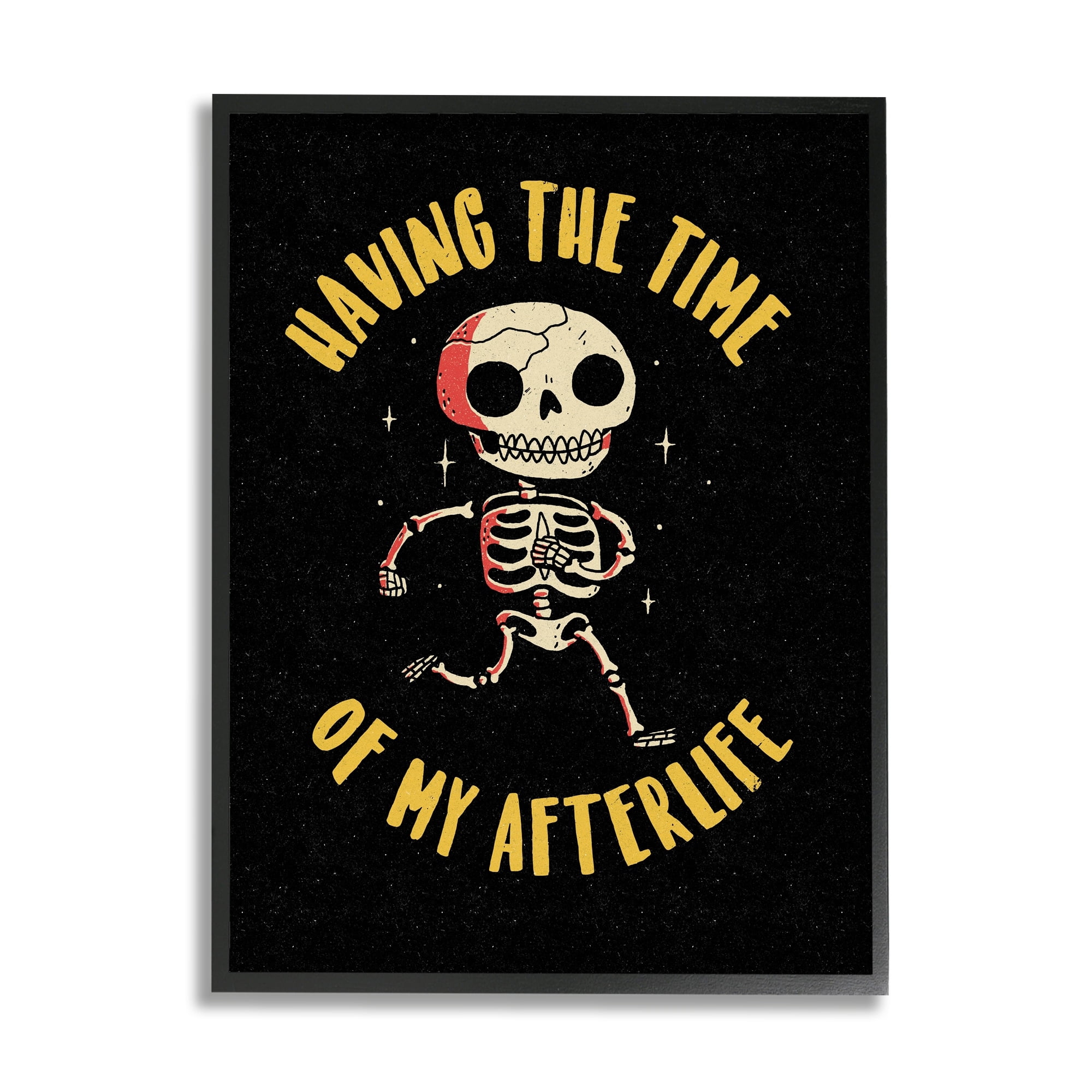 Stupell Industries Time Of My Afterlife Witty Skeleton Smiling Sparkles Framed Wall Art, 16 x 20, Design by Michael Buxton