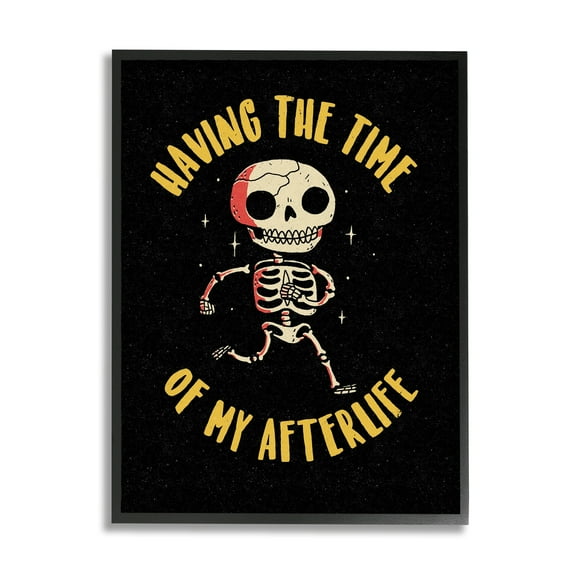 Stupell Industries Time Of My Afterlife Witty Skeleton Smiling Sparkles Framed Wall Art, 11 x 14, Design by Michael Buxton