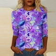 thumbnail image 3 of Raeneomay 3/4 Length Sleeve Womens Tops Women's Fashion Printed T-Shirt Blouse Round Neck Casual Tops, 3 of 6