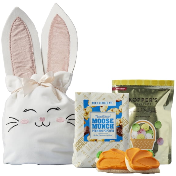 Harry & David Easter Bunny Tote With Carrot Cookies & Moose Munch Popcorn, Great As An Easter Basket Gift