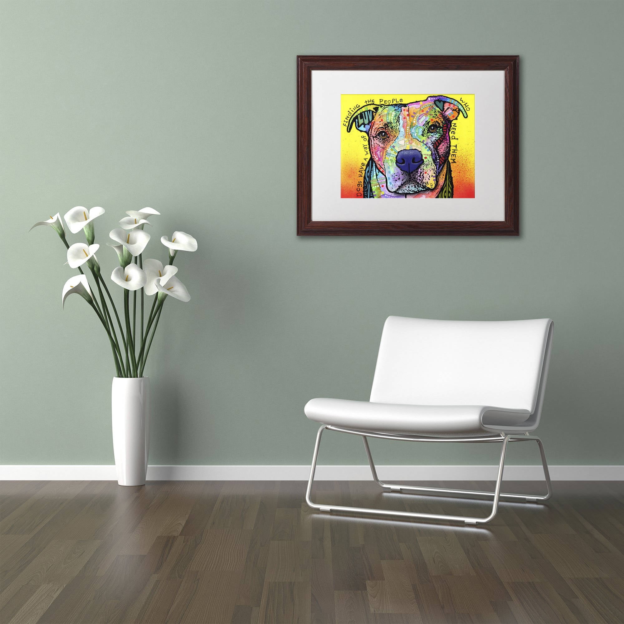 Trademark Fine Art 'Dogs Have A Way' Canvas Art by Dean Russo, White Matte, Wood Frame
