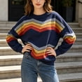 thumbnail image 3 of Women's Sweatshirt Crew Neck Workout Tops for Women Pullover Baggy Shirts Casual Tops for Women Comfort Colors Sweatshirt Striped Cute Tops Lightweight Loose Fit Long Sleeve Tops,Blue,S, 3 of 4