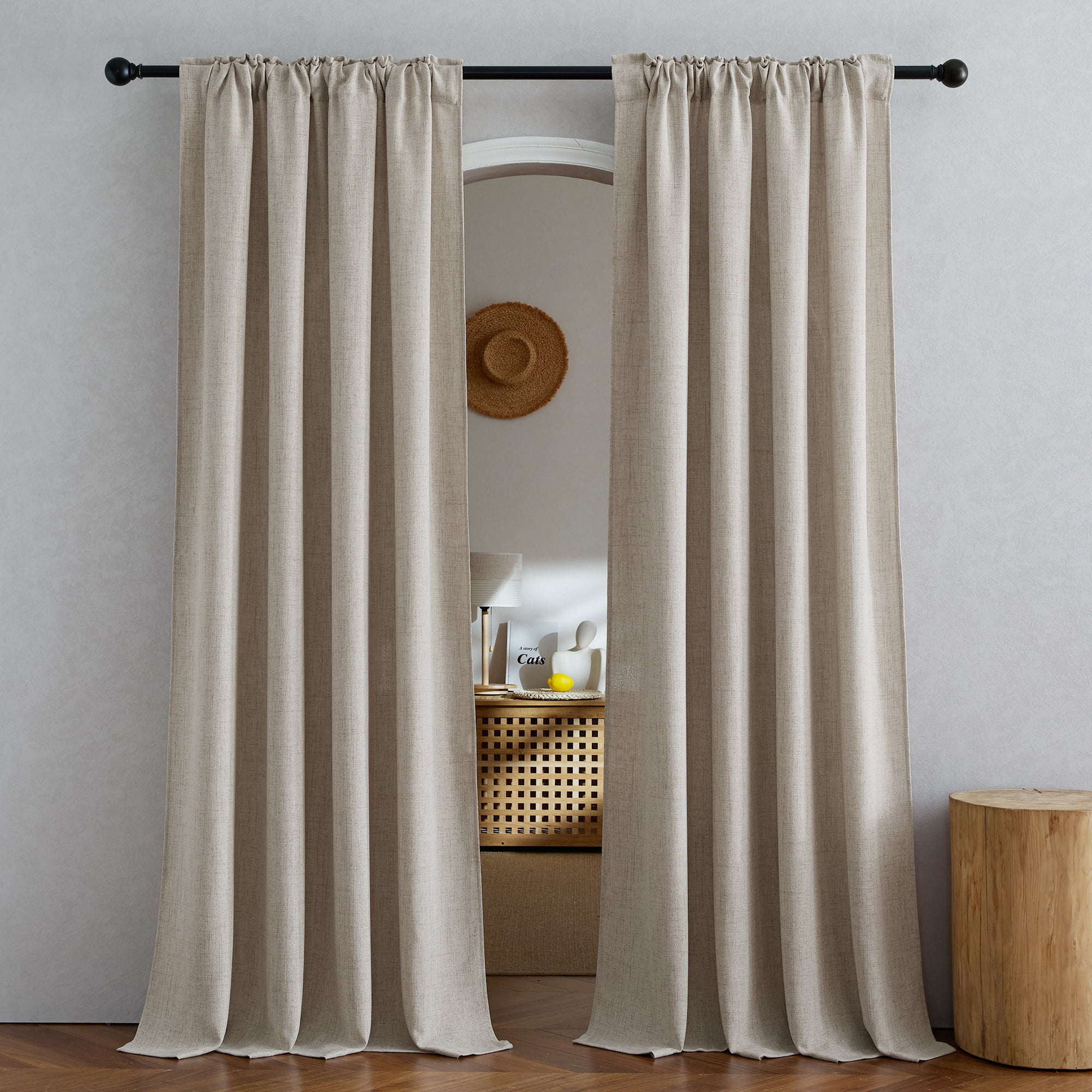 NICETOWN Linen Curtains 84 inch Length, Semi Sheer Linen Light Filtering Farmhouse Curtains Rod Pocket Back Tab Privacy Faux Linen Drapes for Bedroom Living Room, 52"x84", Oatmeal, 2 Panels