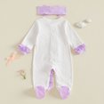 thumbnail image 4 of Cjfdfy Newborn Baby Girl Fall Outfit Little Sister Dot Print Ruffled Long Sleeve Button Footed Romper And Bow Headband Infant Coming Home Outfit Baby Cute Fall Winter Outfits, 4 of 9