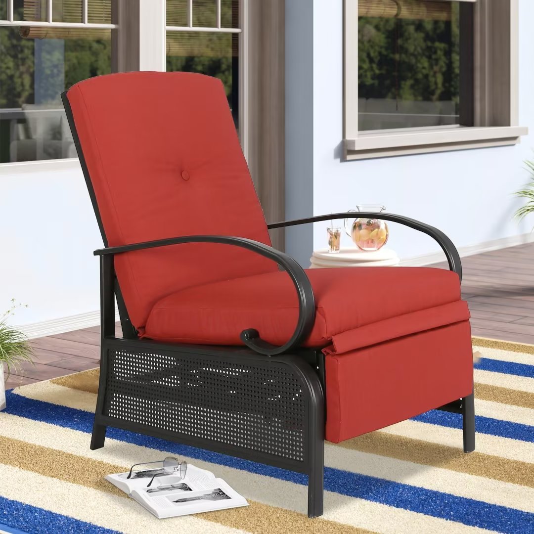 Iwicker Outdoor Recliner Chair Patio Adjustable Lounge Chair with 100