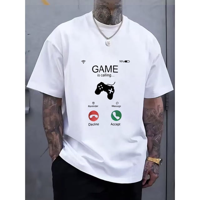 The T-Shirt Features a Design Inspired by a Game Call Interface with The Phrase 'GAME Is Calling...' Along with a Game C