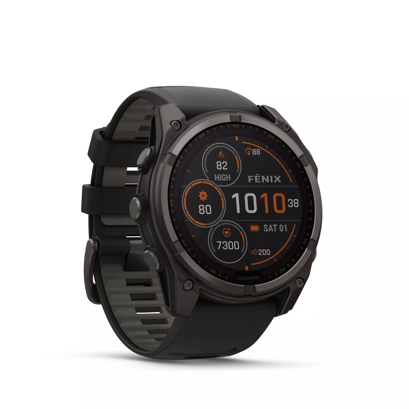 Garmin Fenix 8 - 51 mm, Solar, Sapphire, Carbon Gray DLC Titanium with Black/Pebble Gray Silicone Band GPS Smartwatch with Black Earbuds