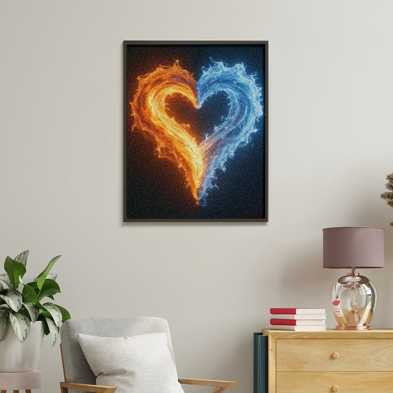 Paint By Numbers Kit for Adults Beginner - DIY Fire Water Heart Mix Art Canvas Painting Kits for Adults, Frameless Paint By Number for Adults for Home Wall Decor 16x20 Inch
